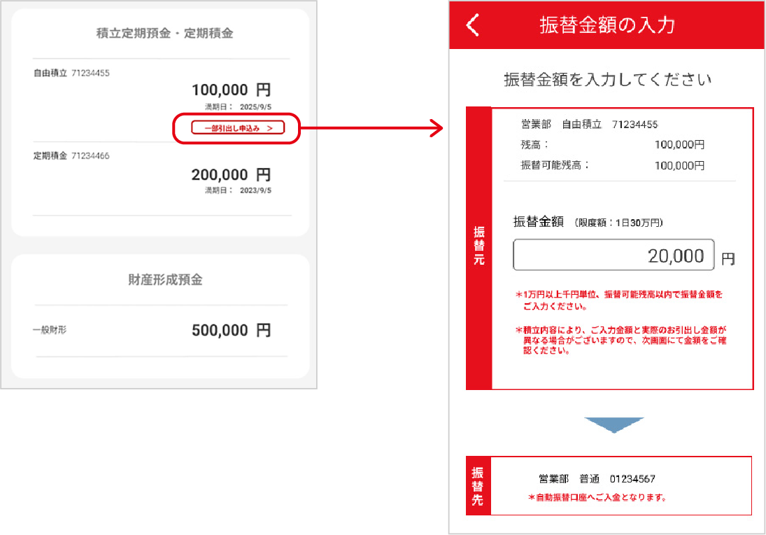 積立定期預金一部引出しが可能